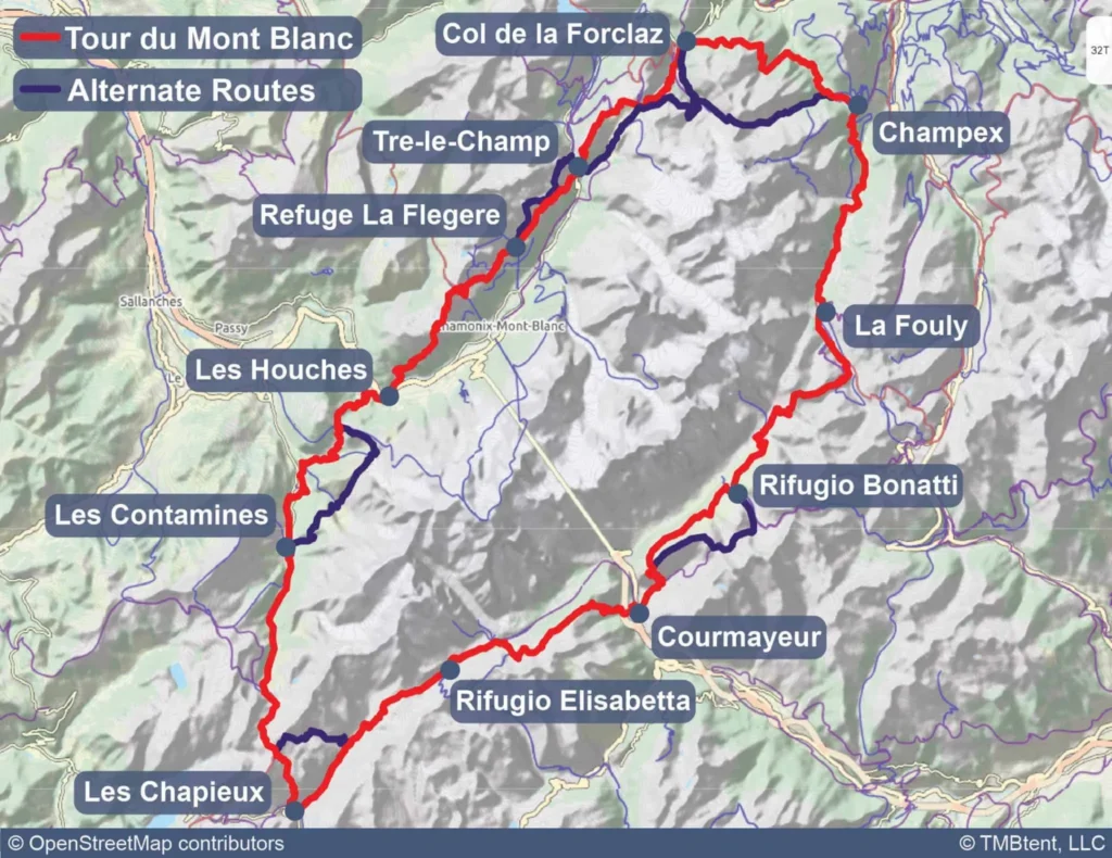 Tour du Mont Blanc žemėlapis