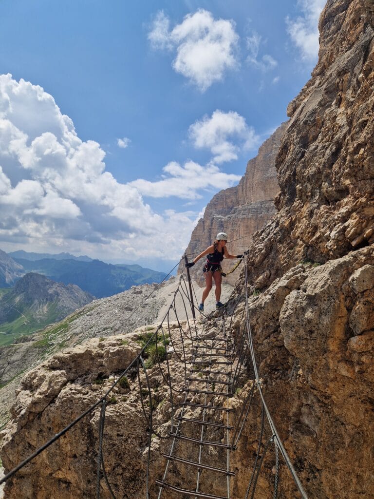 Kabantis tiltas via ferrata Cesare Piazzetta maršrute, Dolomitinėse Alpėse