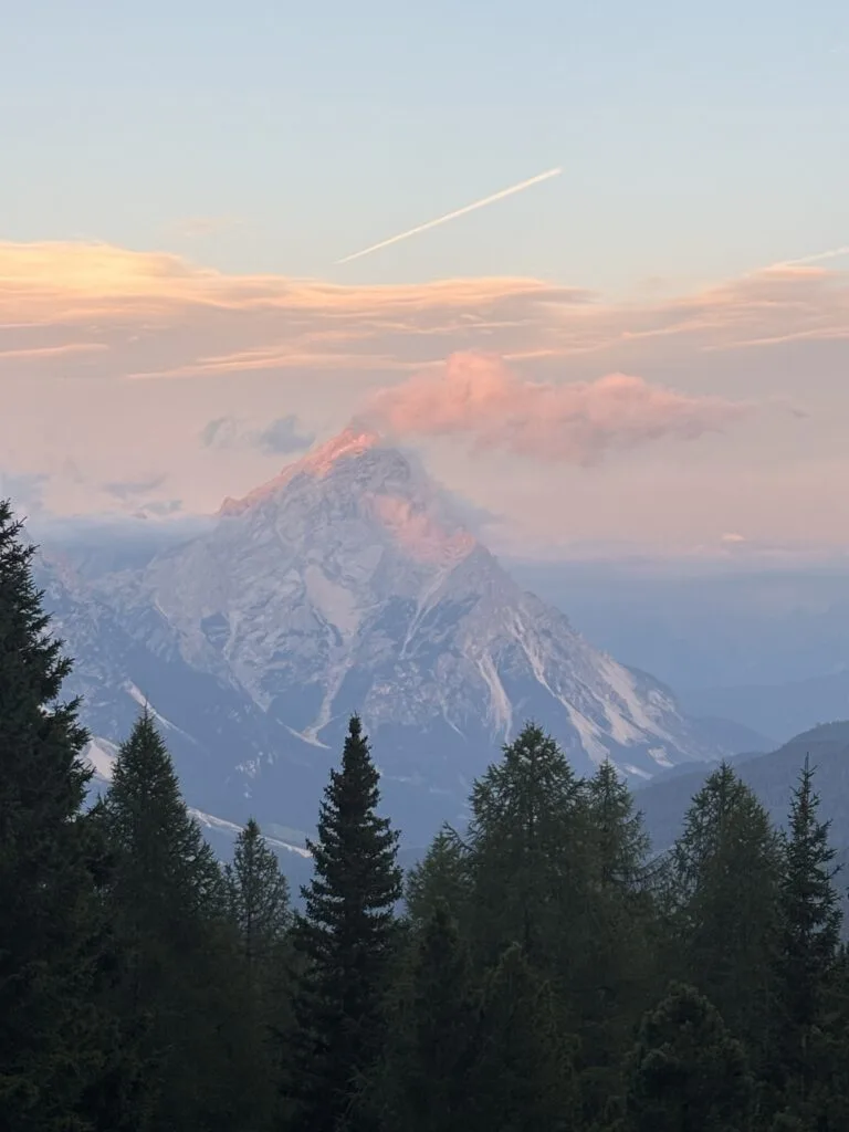 Saulėlydis nuo Rifugio Angelo Dibona