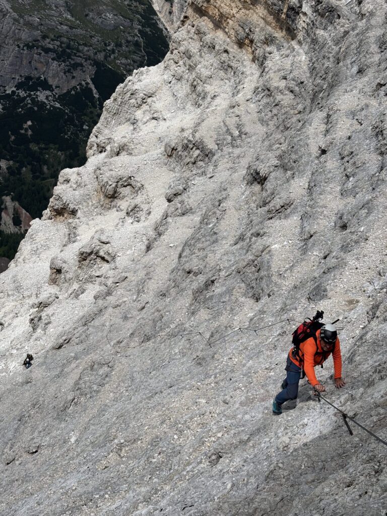 Climbers on via ferrata Giovanni Lipella